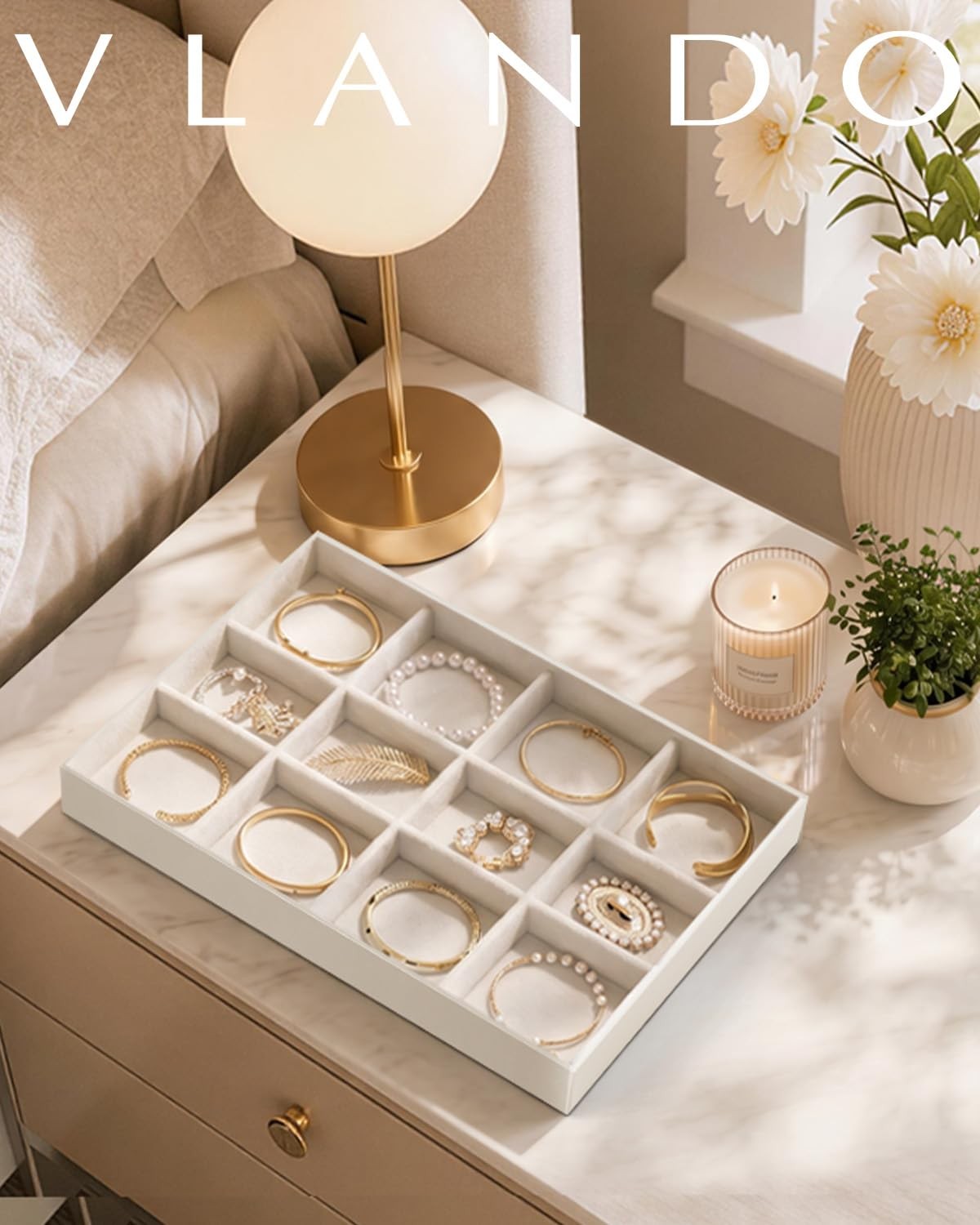 Stackable Jewelry Tray, Drawer Organizer for Bracelets, Beige
