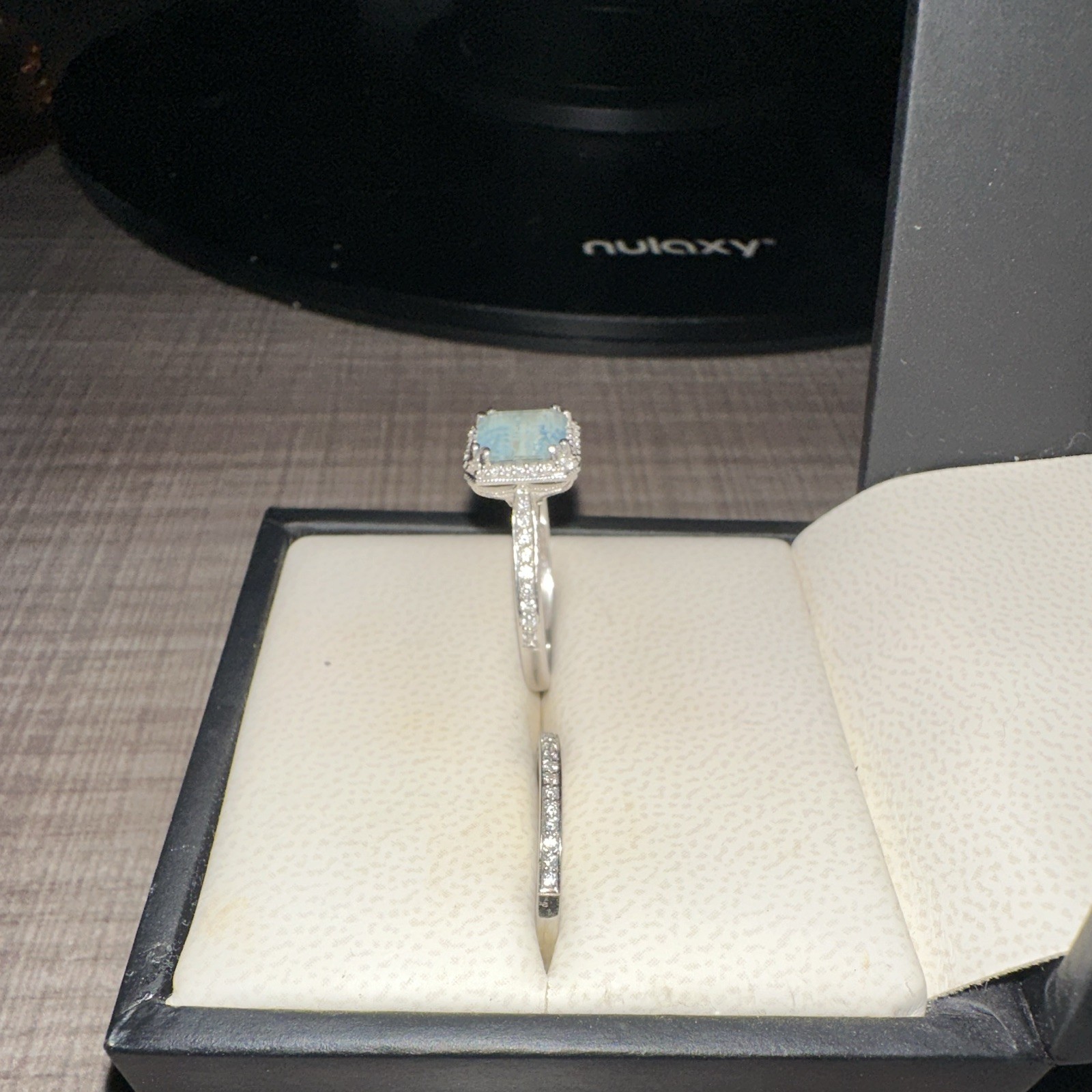 Tacori Platinum Aquamarine Blue Engagement & Wedding Ring Set Size 7
