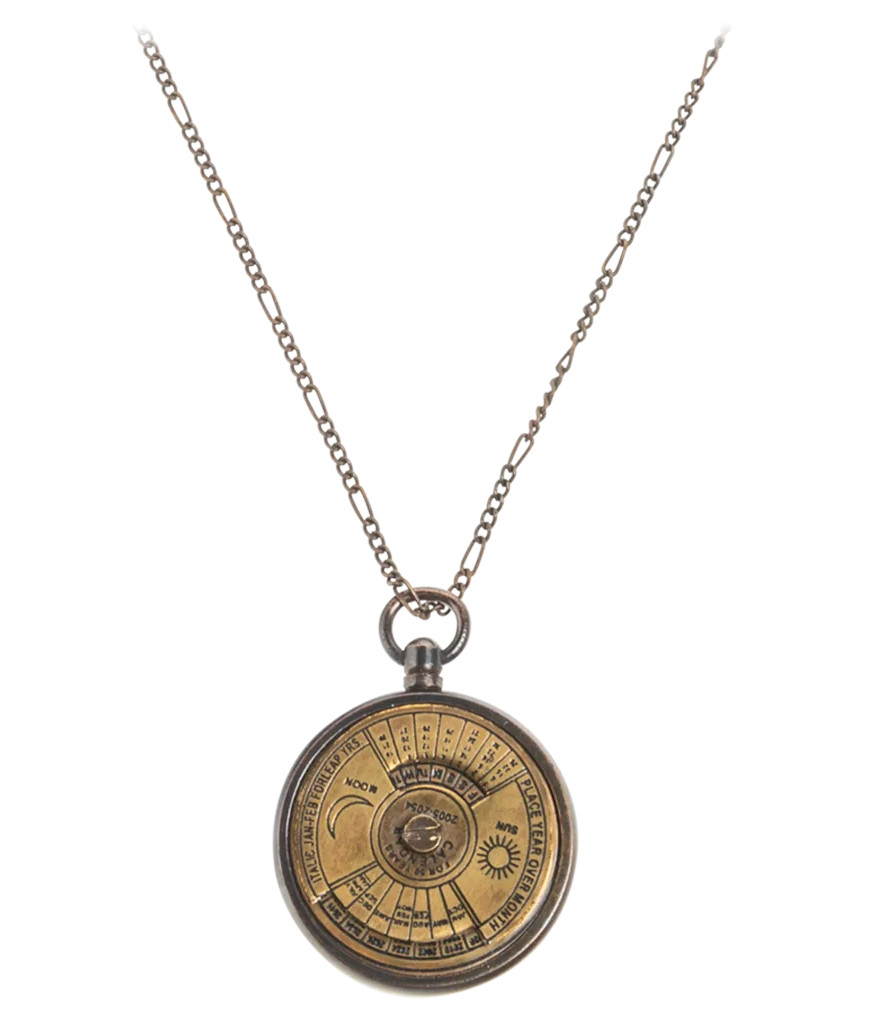 Vintage Style Gold Tone Brass Moving Calendar Necklace 24″
