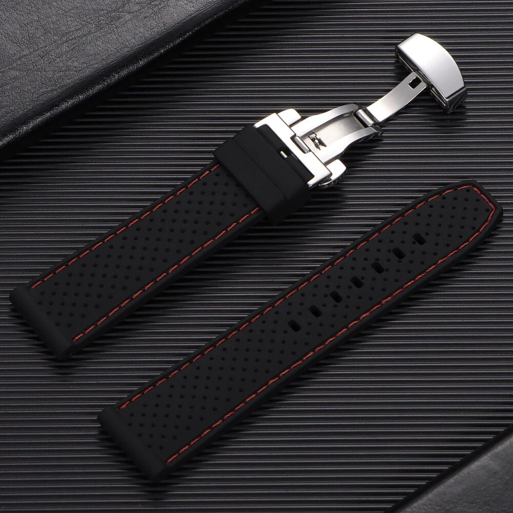 Silicone Breathable Sport Watch Band Strap 20mm 22mm Butterfly Clasp Bracelet