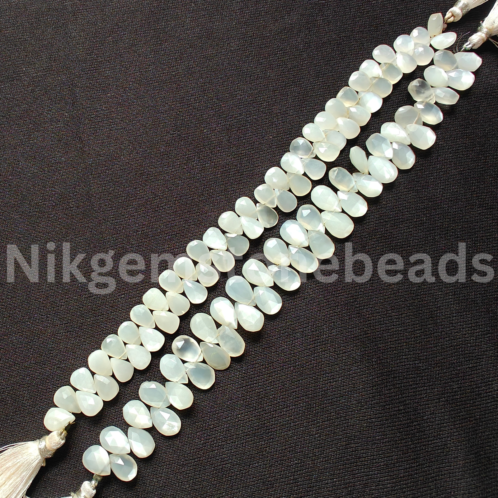 Natural White Moonstone Beads, Briolette Faceted Pear Cut Stone, 9.50-10.75 MM.