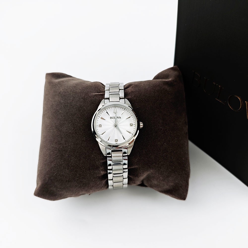 Bulova Sutton 96P219 White Diamond Dial Silver Band Women’s Quartz Women’s 28mm