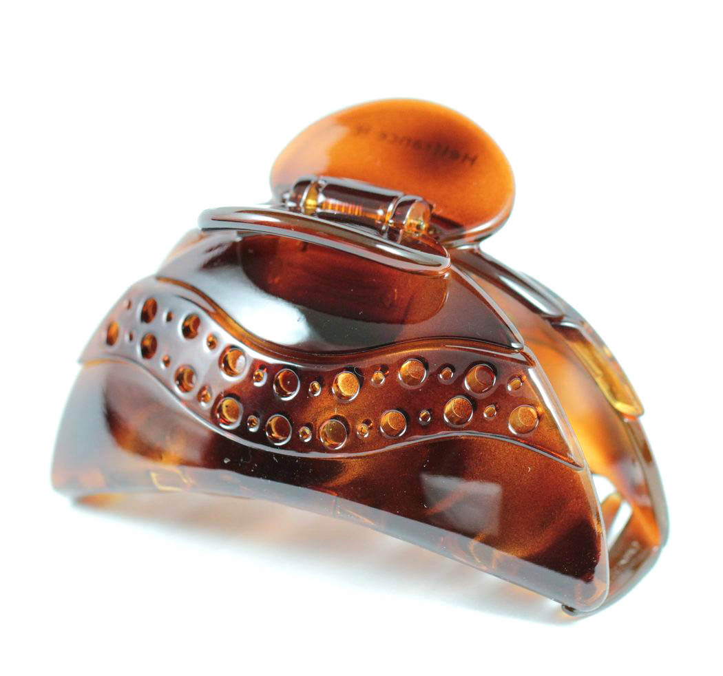 LARGE WAVE FRANCE MADE ACETATE HAIR CLAMP CLAW CLIP BARRETTE C727A AMBER
