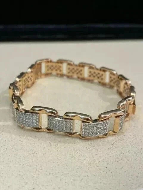 10Ct Round Cut Lab Created Diamond Men’s Cuban Bracelet 14K Yellow Gold Plated