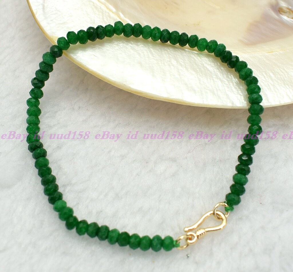 Natural 2x4mm Green Jade Faceted Roundelle Beads Elastic Bracelet 7.5”AAA