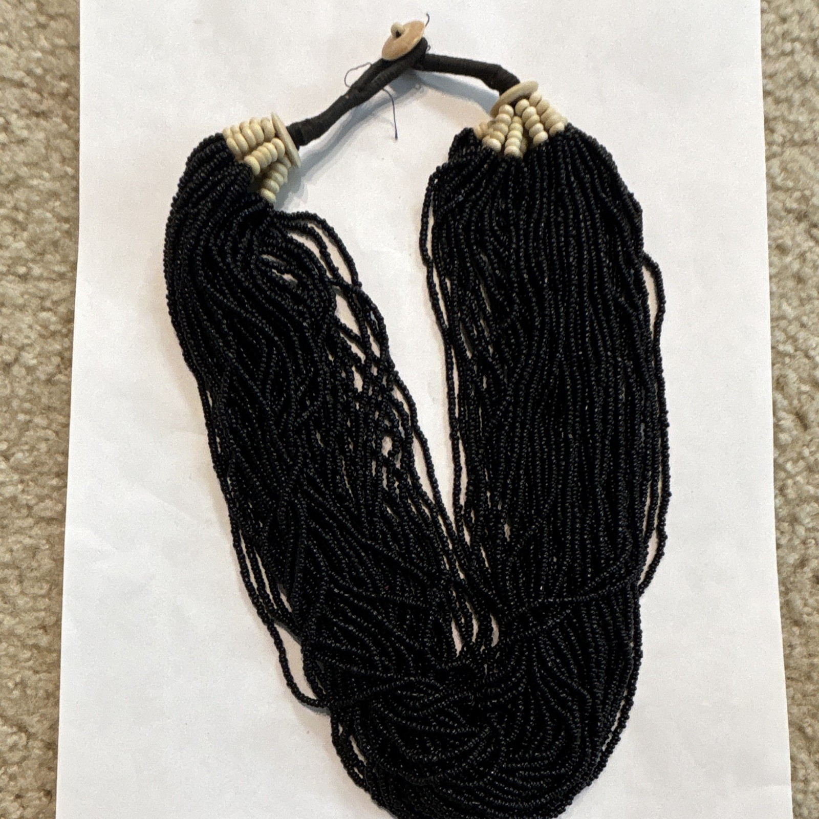 Vintage Style Multi Strand Black Seed Bead Statement Necklace Tribal Boho