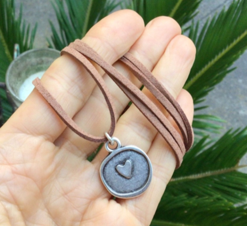 Heart Sundance Charm artisan silver jewelry Necklace suede leather cord