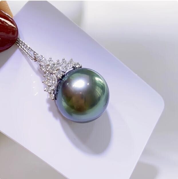 18“HUGE AAAAA Round 11-12mm natural South Sea Black pearl Pendant necklace 925S