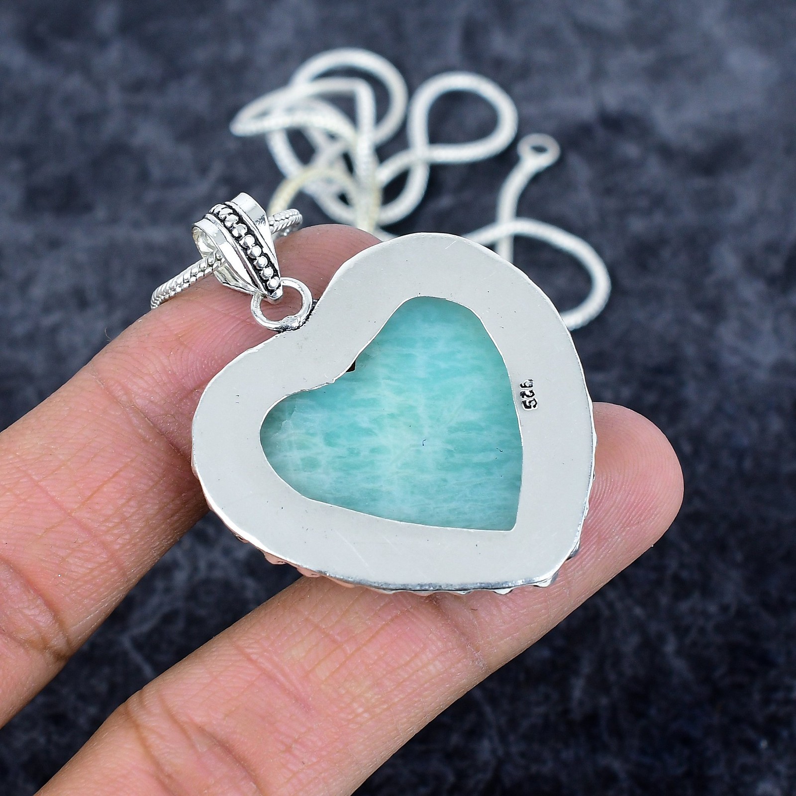 Amazonite Gemstone Handmade 925 Sterling Silver Jewelry Pendant 1.89″ u085