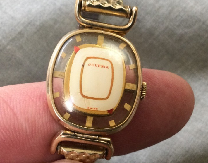 Vintage Juvenia Swiss Skeleton Mystery Watch 17 Jewels Speidel Band 10 K GF Caps