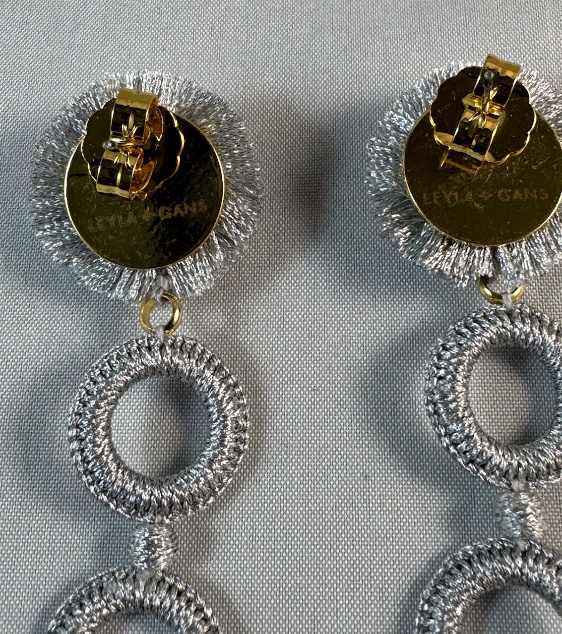 LEYLA GANS Amelie Wrapped Cord Drop Earrings ~ Metallic Silvertone cord~ Pierced