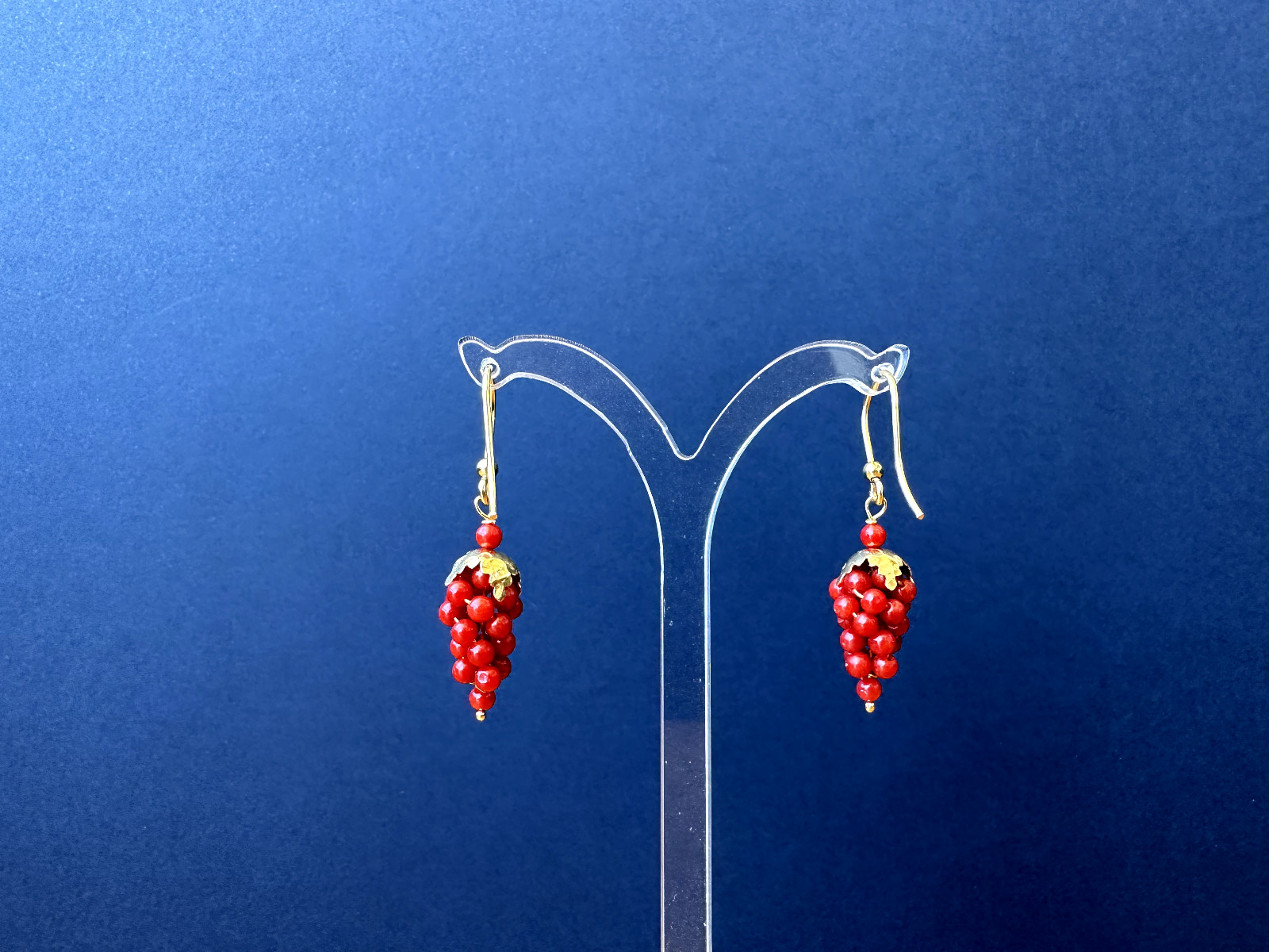 Real Natural Mediterranean Red Coral 925 Silver Cluster Earrings