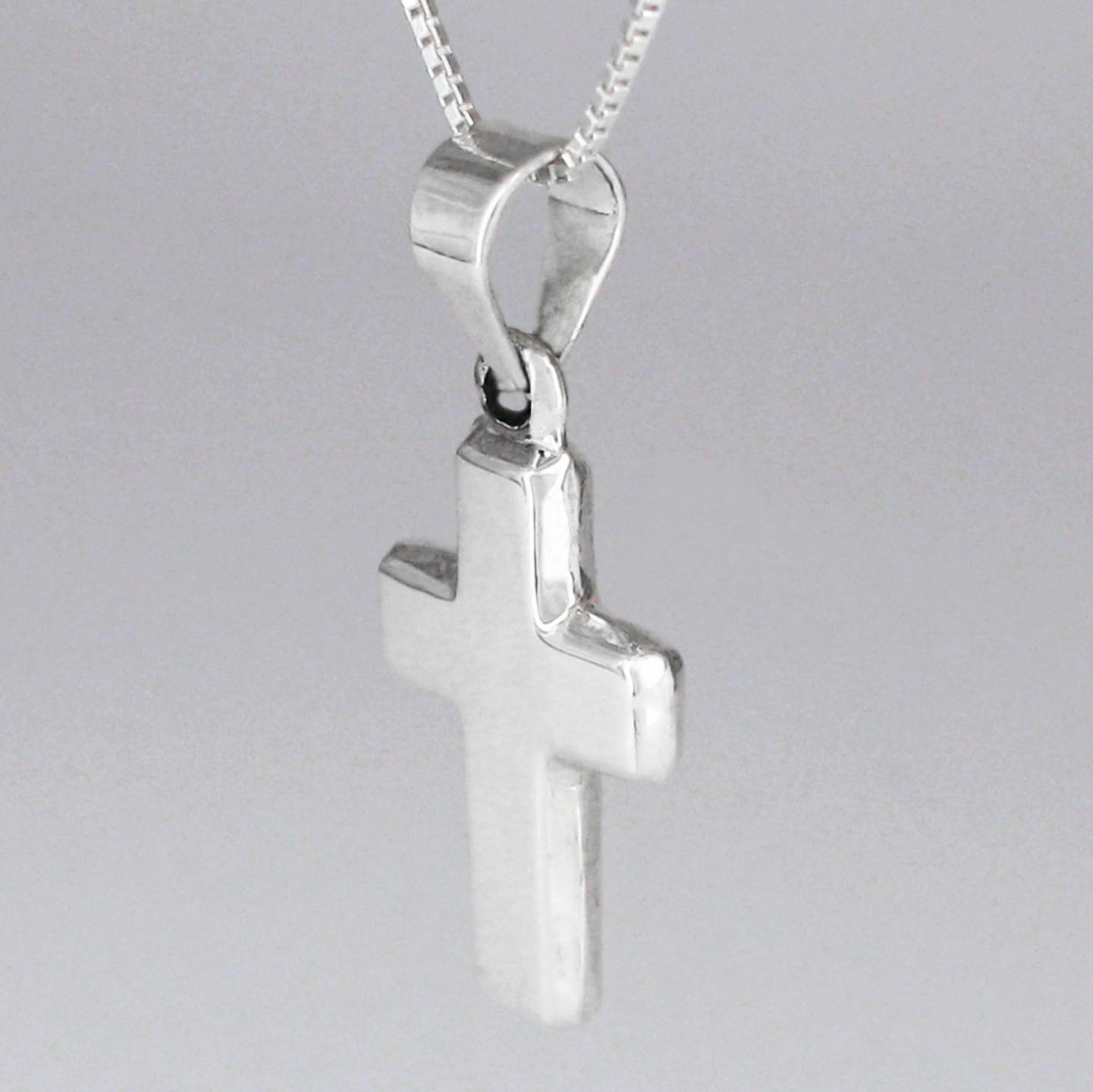 Small THICK Cross Pendant – All Sterling – Reversible – Chain Choice
