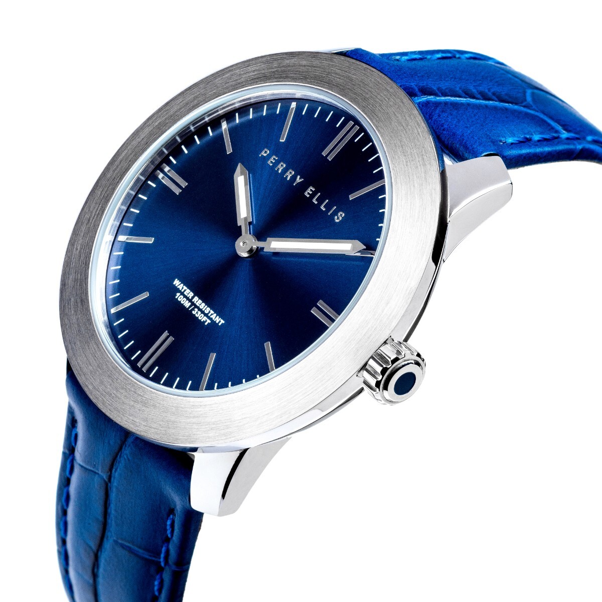 Perry Ellis 42mm Slimline Blue Silver SS 100M WR Men’s Watch PEW07001-01 Invicta