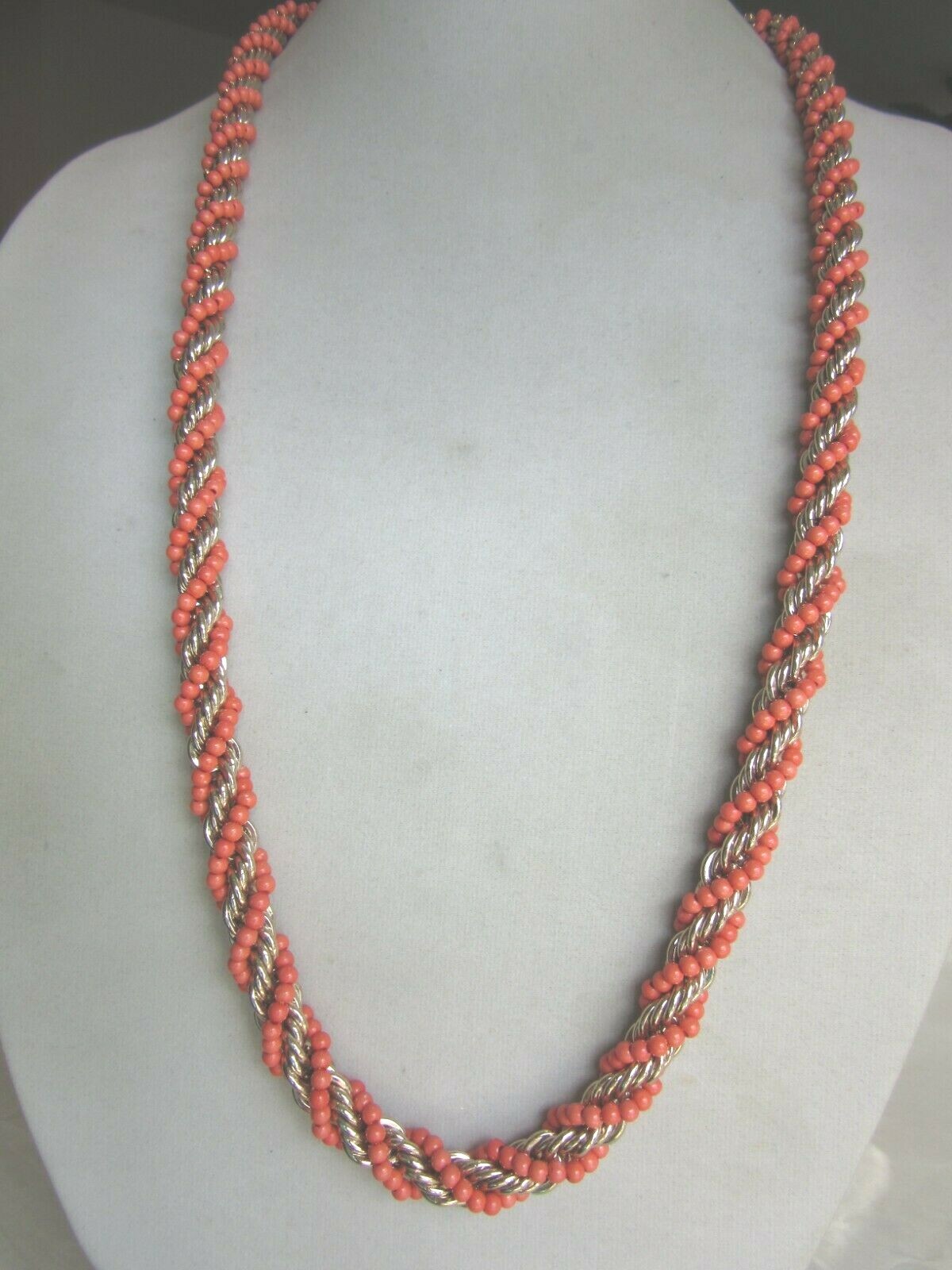 Long orange beaded wrap rope chain necklace -34″ long