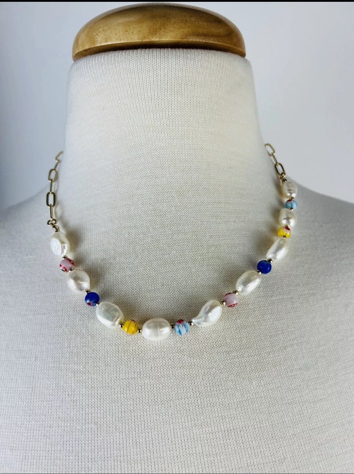 Argento Vivo Gold Tone Link Toggle Necklace Glass Beads And Pearls Great gift!