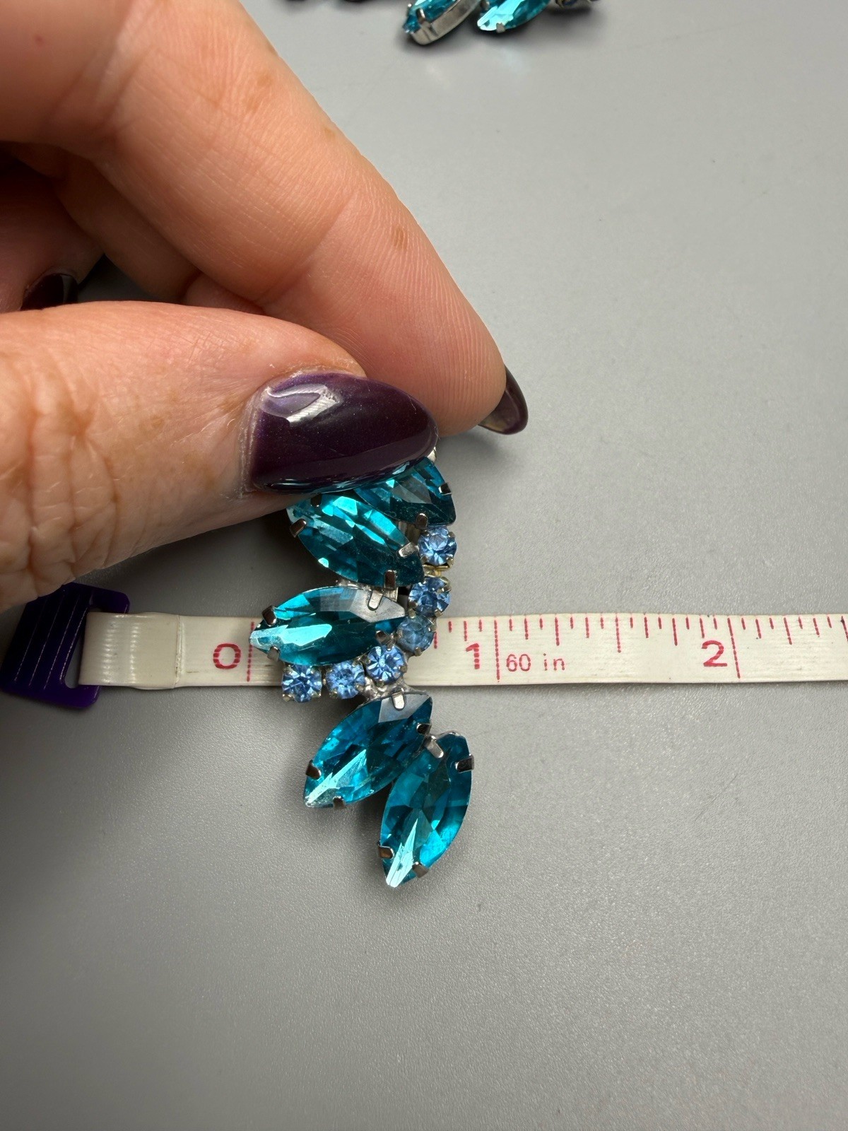Necklace & Clip On Earrings Set Aqua Blue Rhinestone Fringe Style VTG 17” 50-60s
