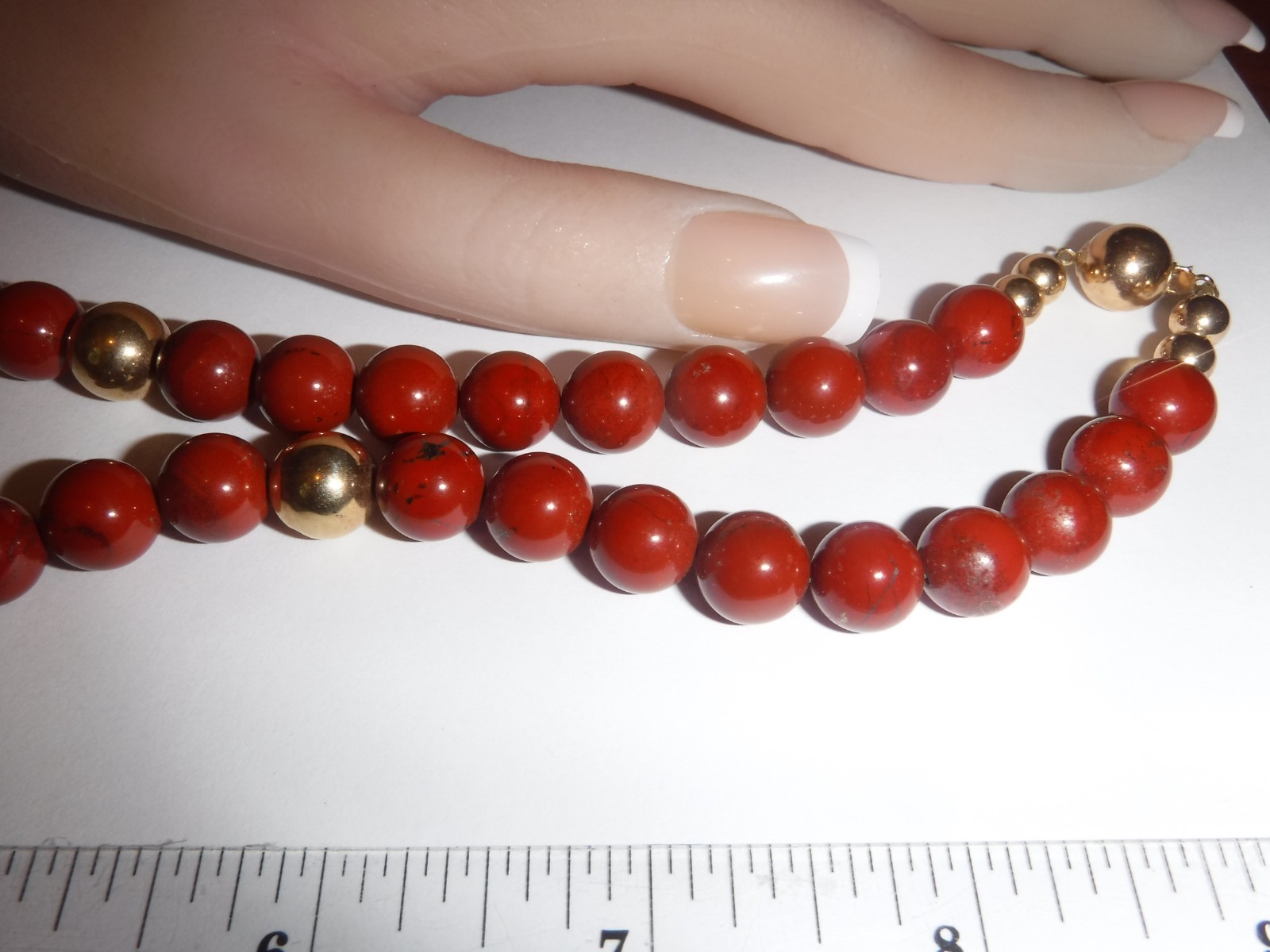 Estate 10 m/m Carnelian Bead Necklace (11) 14 K Gold Beads (7) 10 m/m (4) 5 m/m