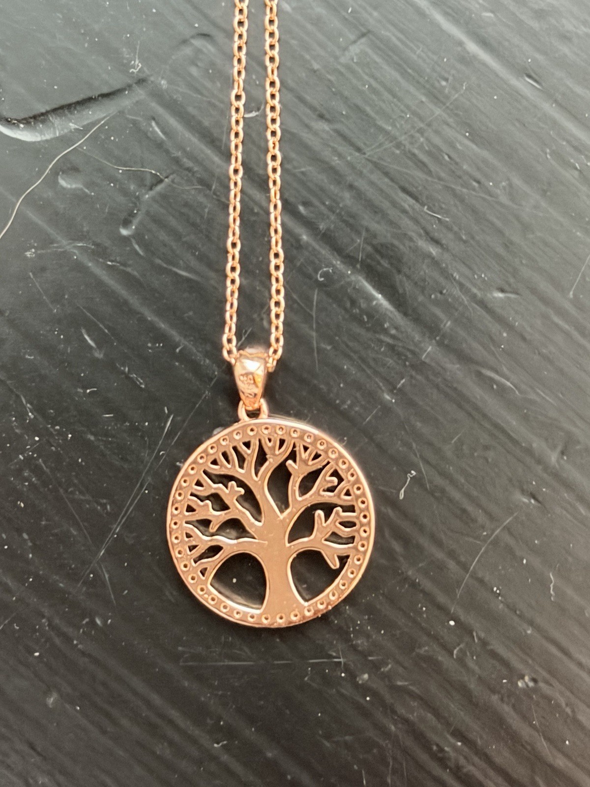 Rose Gold–Tone S925 Sterling Silver Tree of Life CZ Pendant Necklace