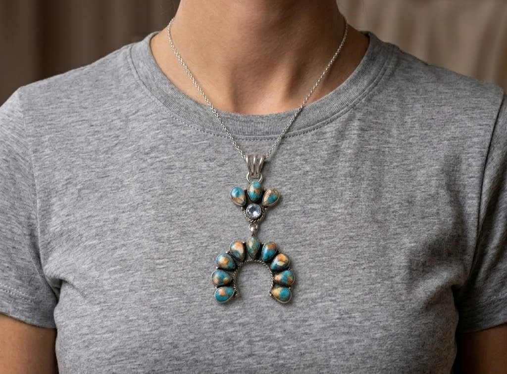 Spiny Oyster Turquoise German Silver 925 Stamped Blue Topaz Pendant