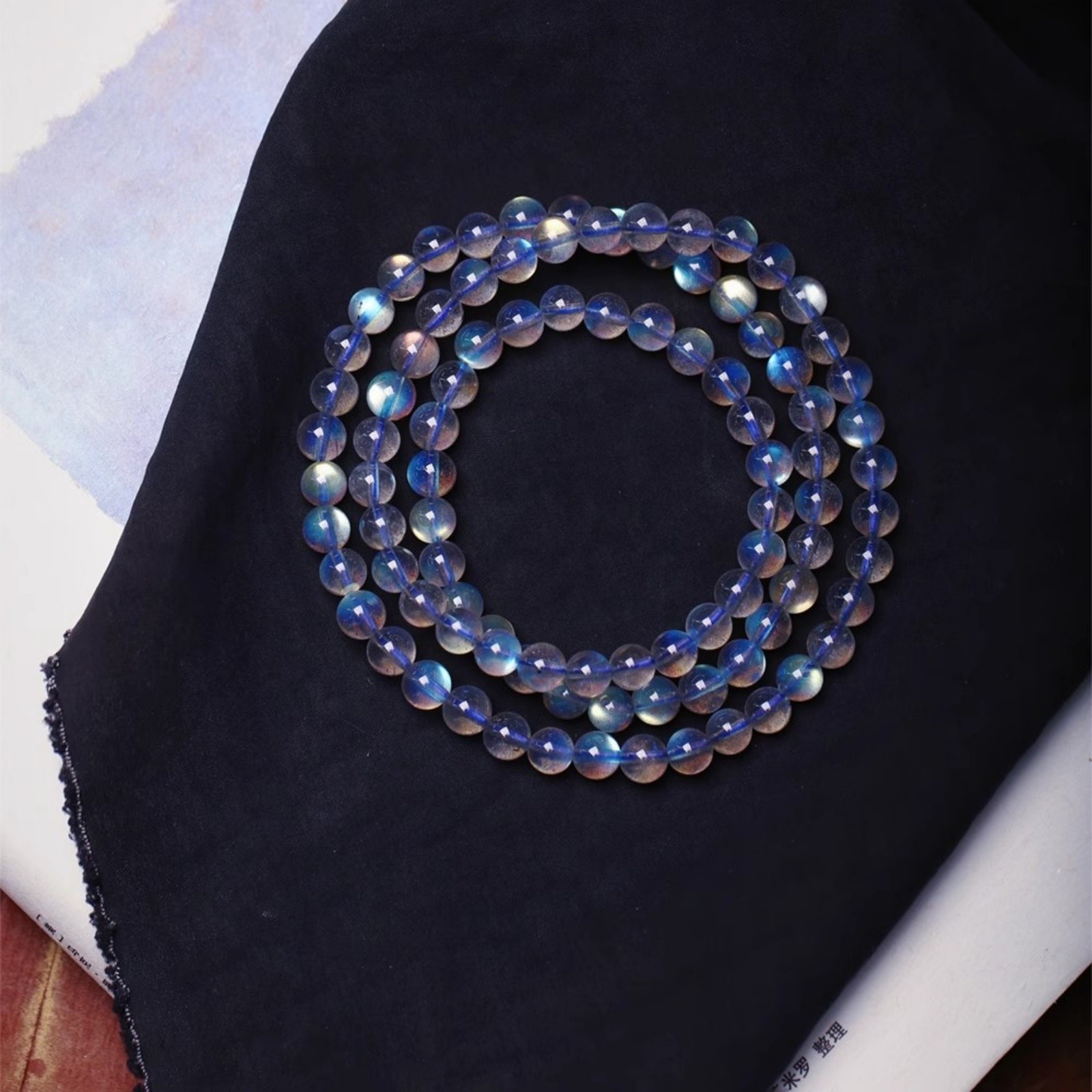 Gray Moonstone Bracelet Blue Flash Labradorite Crystal Bead 6mm