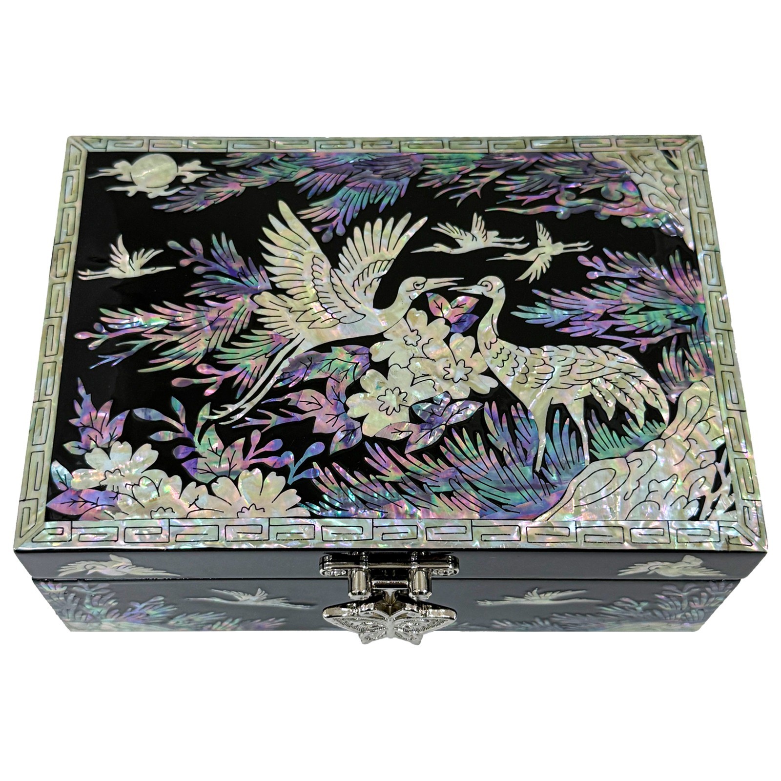 Korea Traditional Mother of Pearl Jewelry Box Crane Design wood trinket box