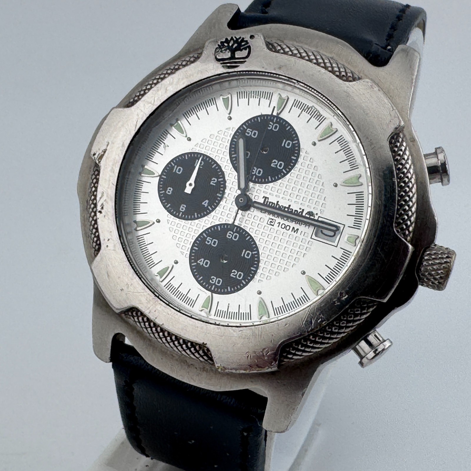 Timberland Quartz Watch Men 100m Silver Rotating Bezel Analog ~For Parts Repair