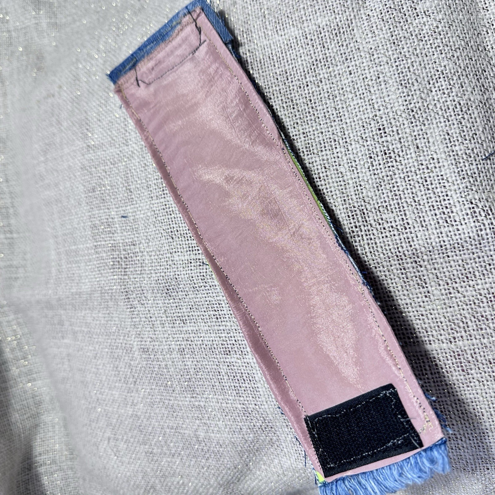 Wide Cuff Bracelet Boho Denim Fabric Embellished 3D Floral Lace Handmade 6-7