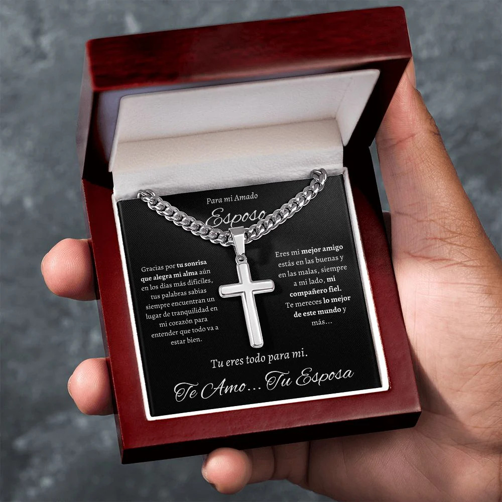 Regalo Para Hombre Collar Cadena Estilo Cubana Con Cruz Artesanal Para Hombre En