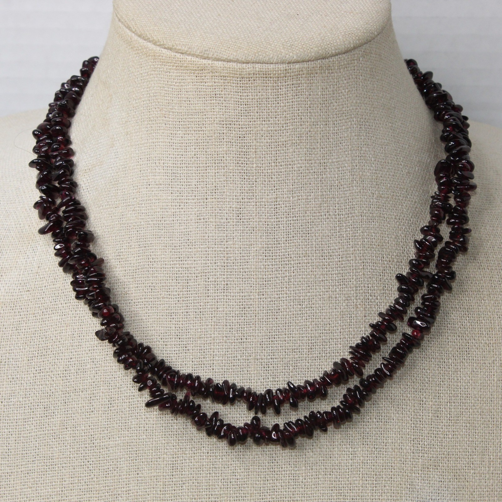 Garnet Chip Necklace Long Strand Beaded Gemstone 35in Deep Red Burgundy Boho