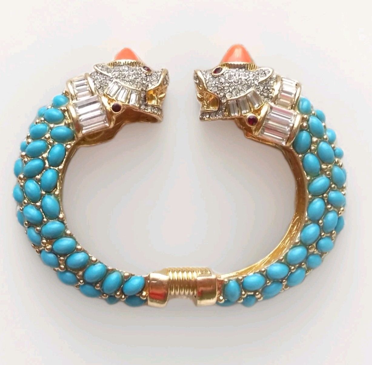 KENNETH LANE KJL KOI FISH GP CUFF/BRACELET TURQUOISE/CORAL CABS RED/ICE CRYSTALS