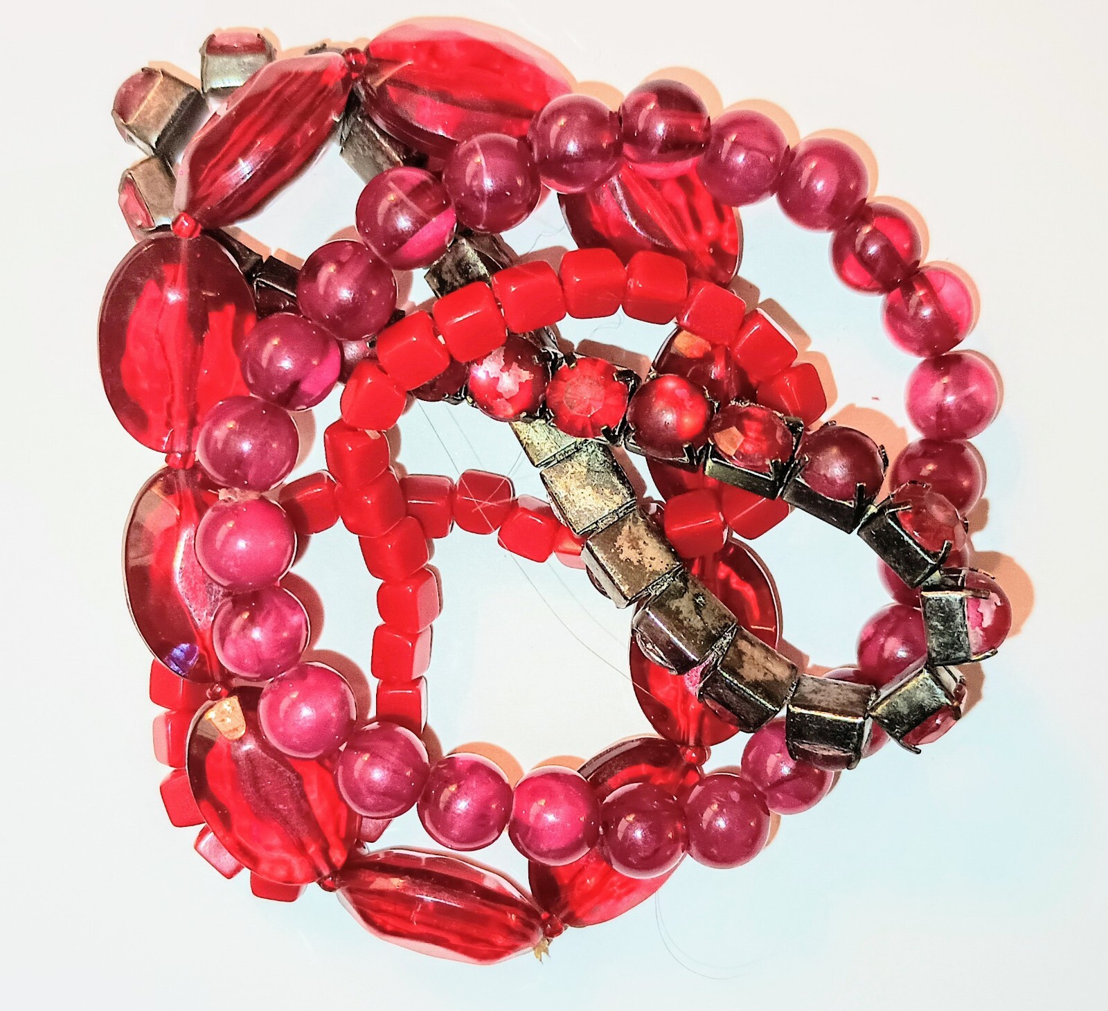Vintage Red Stretch Bracelets Lot Gift box 4 Bracelets Wearable or Resell