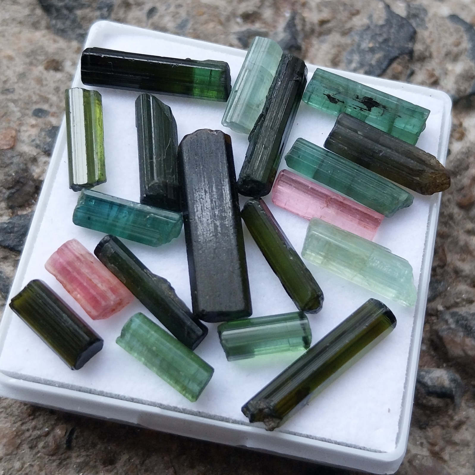 35 Carat Natural Multi Color Tourmaline Raw Rough Tube/Pencil 19 Piece Lot