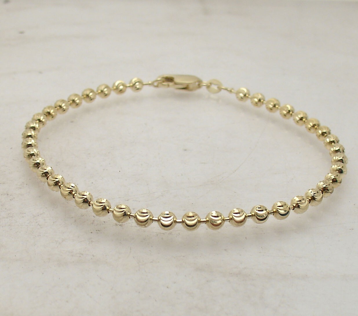 8″ Moon Cut Bead Ball Link Bracelet Lobster Clasp Real Solid 10K Yellow Gold