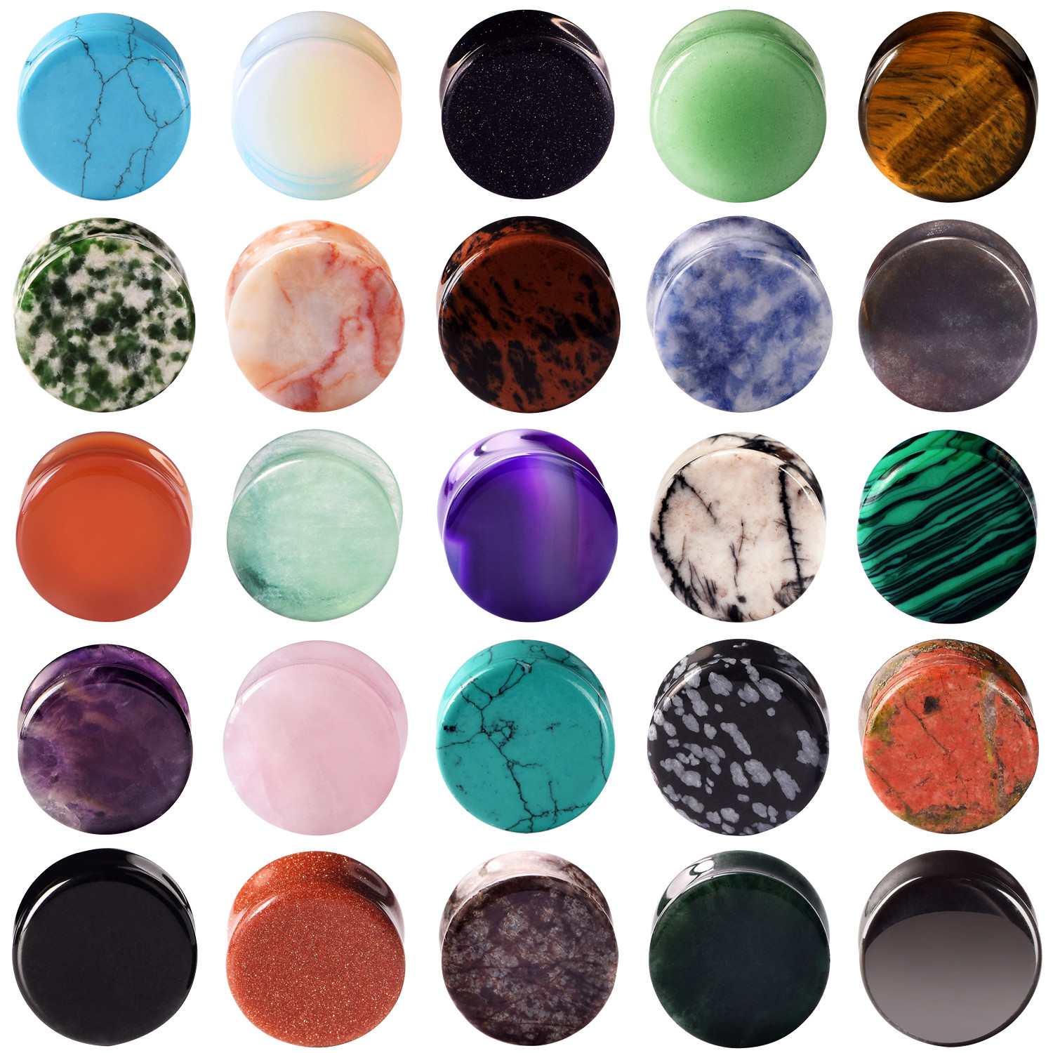 Random Lots Organic Stone Ear Gauge Kits Saddle Flared Plugs 5/10/15/20Pairs