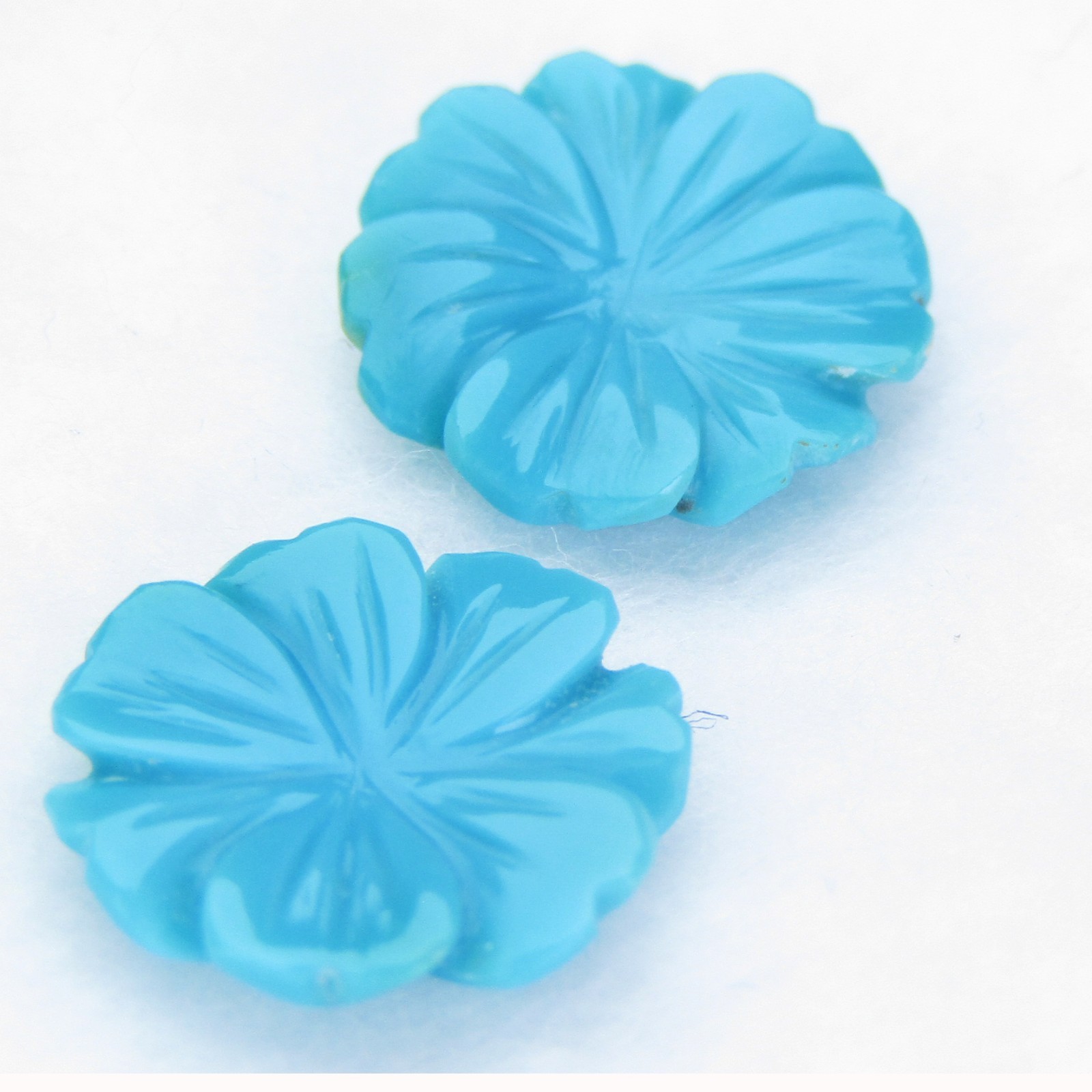 3.70Cts Elegant Natural Turquoise 11.6mm Flower Carving Pair Arizona Gemstones