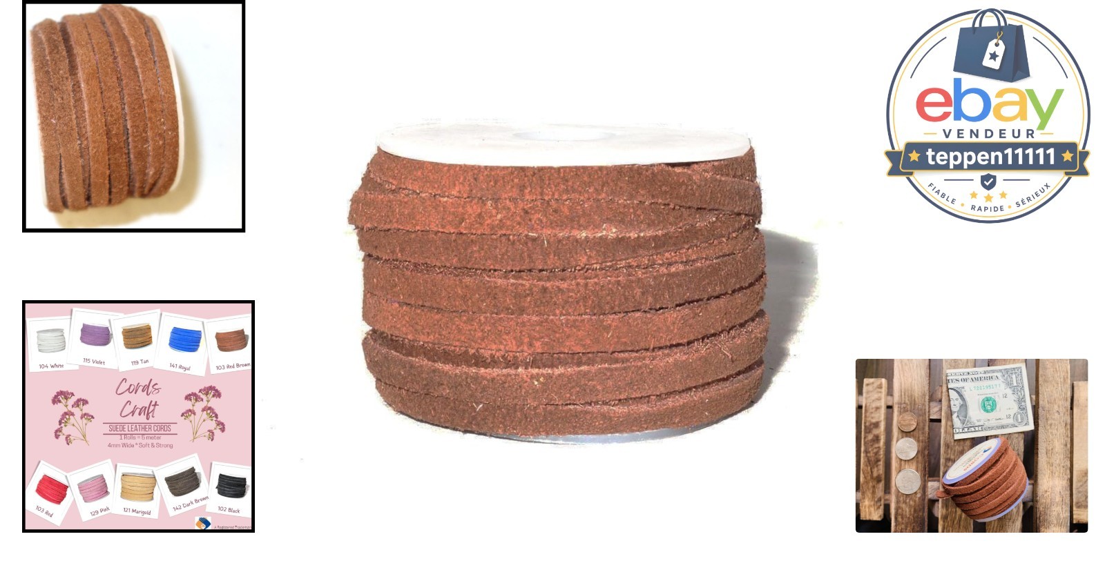 4mm Suede Leather Cord Flat Lace String Thread 10 Meters Brown