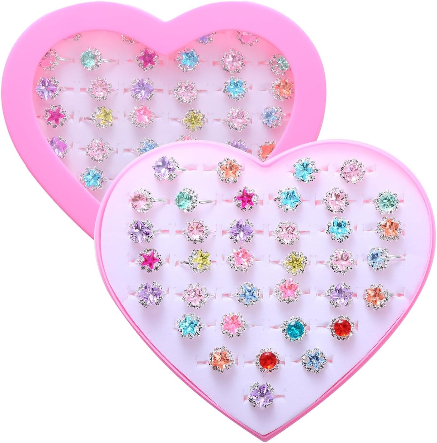 36Pcs Little Girl Adjustable Gem Rings Set Kids Dress Up Jewelry Birthday Gifts