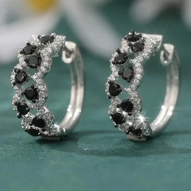 3 Ct Round Cut Lab Created Black Diamond Huggie Hoop Earrings White Gold Plated
