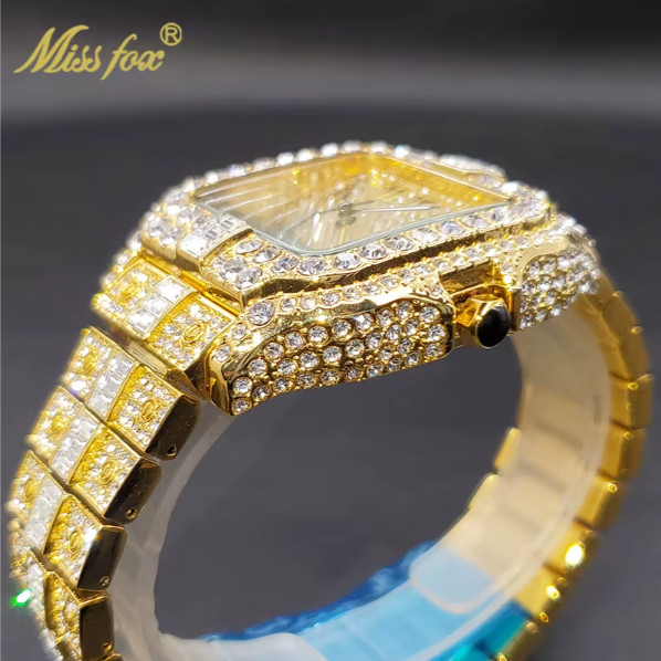 Arabic Hip Hop Ice out Luxury Men Watch Iced King Bling Gold Baguette Cz Diamond