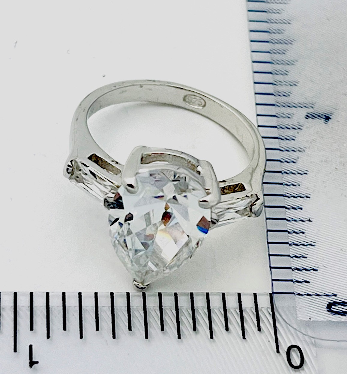 Sterling Silver 925 5.4 Gram Prong Set CZ Pear Baguette Ring Size 7 1/2