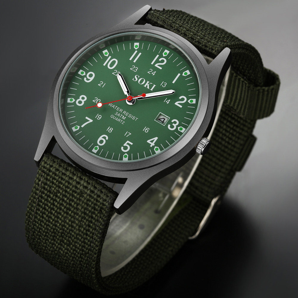 Men’s Military Army Luminous 24Hours Dial Nylon Strap Date Quartz Wrist Watch US
