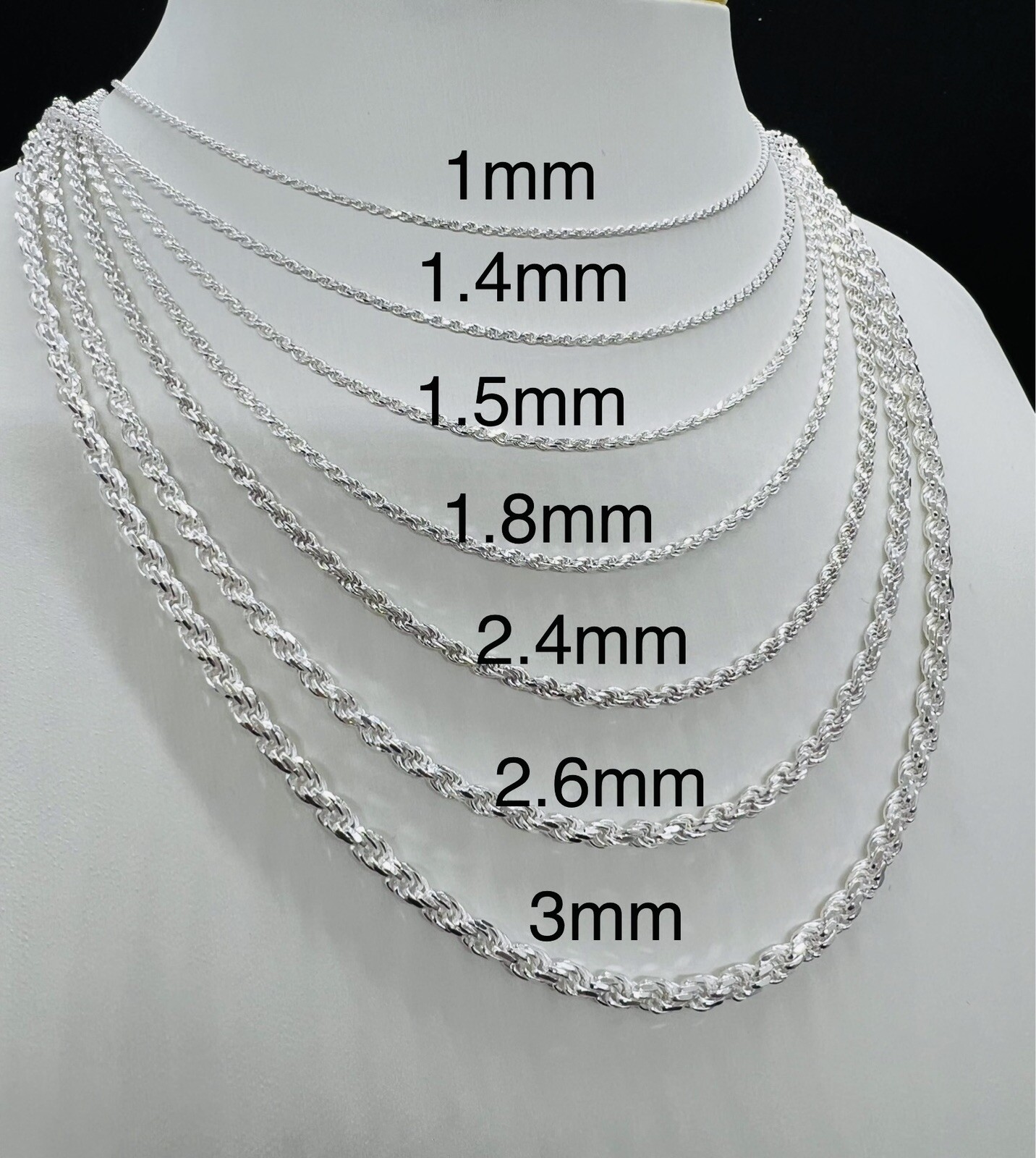 925 Sterling Silver Men’s Women’s Rope chain Necklace 1mm-3mm 16″-30″ Italy