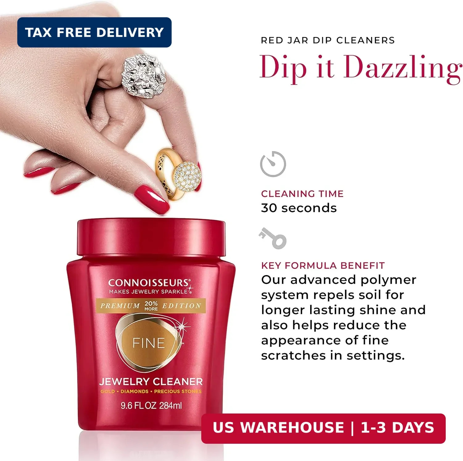 CONNOISSEURS Premium Edition Jewelry Cleaner, Value Size 9.6oz – Pick from Fine,