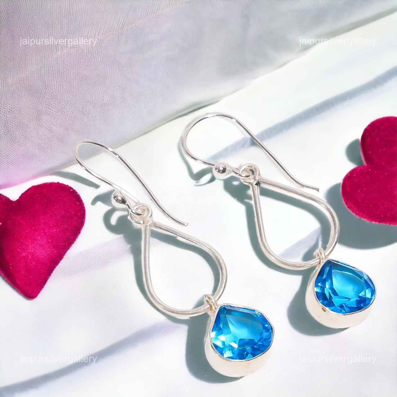 Natural Swiss Blue Topaz Sterling Silver Hook Wife Drop Dangle Earrings Jewelry