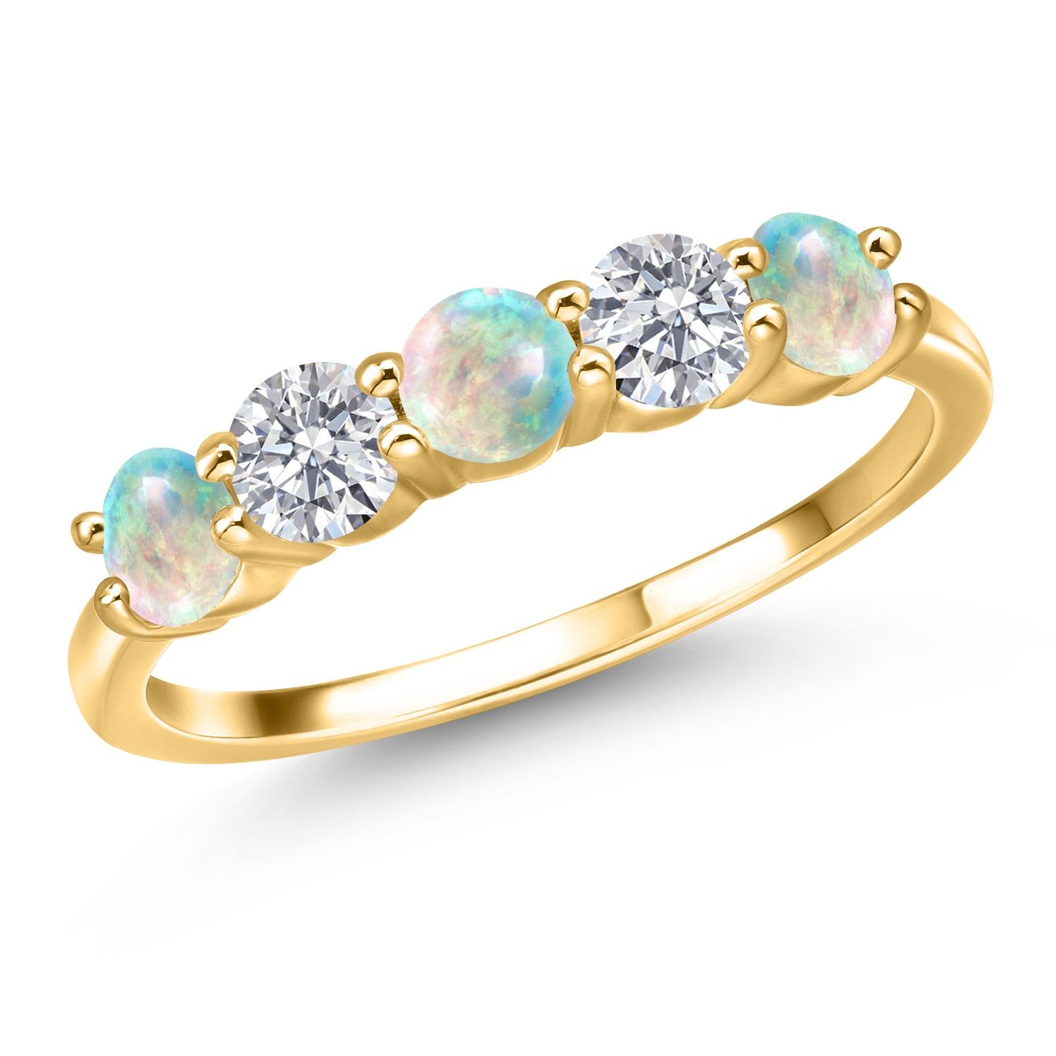 1.29 Ct White Simulated Opal G/H Lab Grown Diamond 18K Yellow Gold Plated