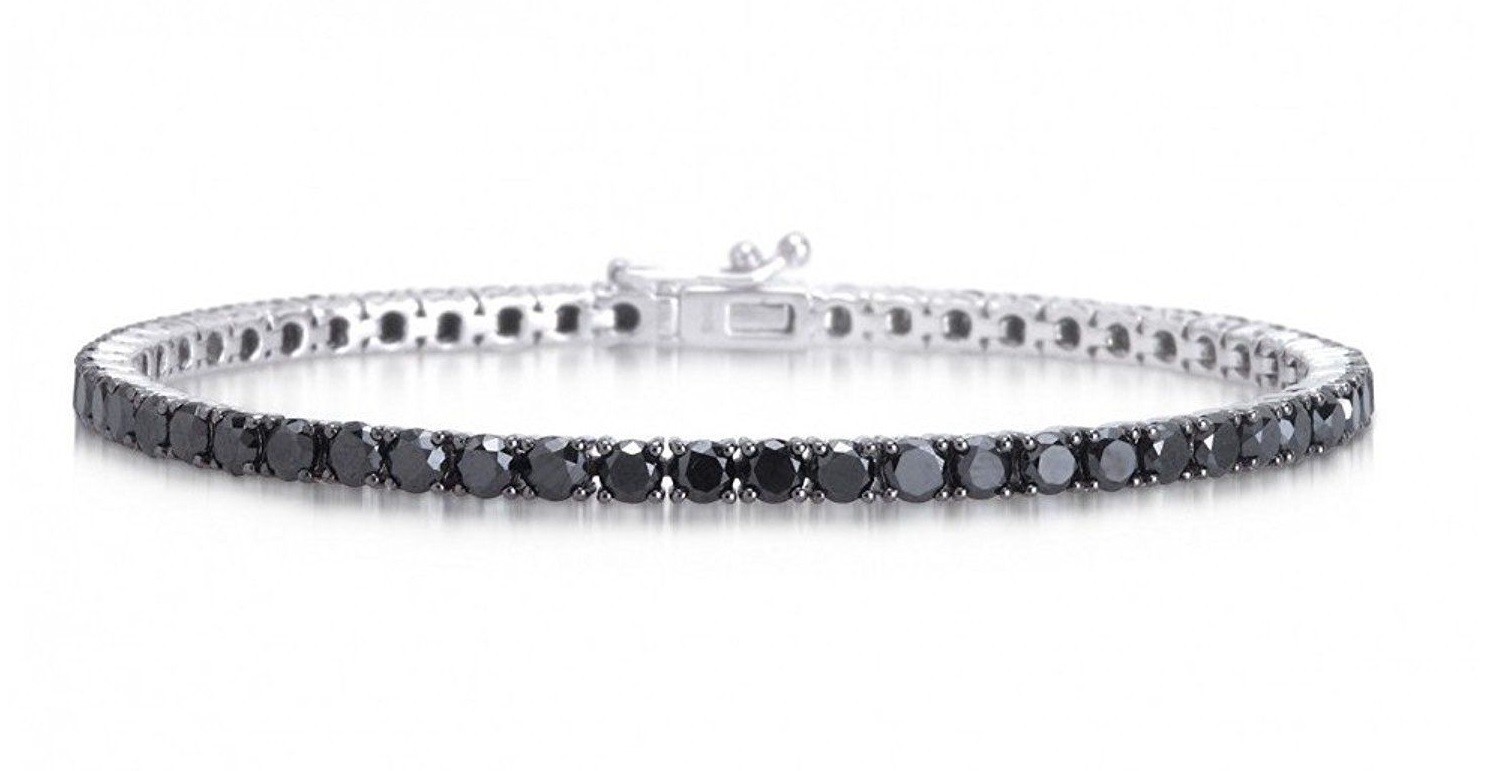 925 Sterling Silver Zircon Tennis Bracelet 3mm Shiny Black
