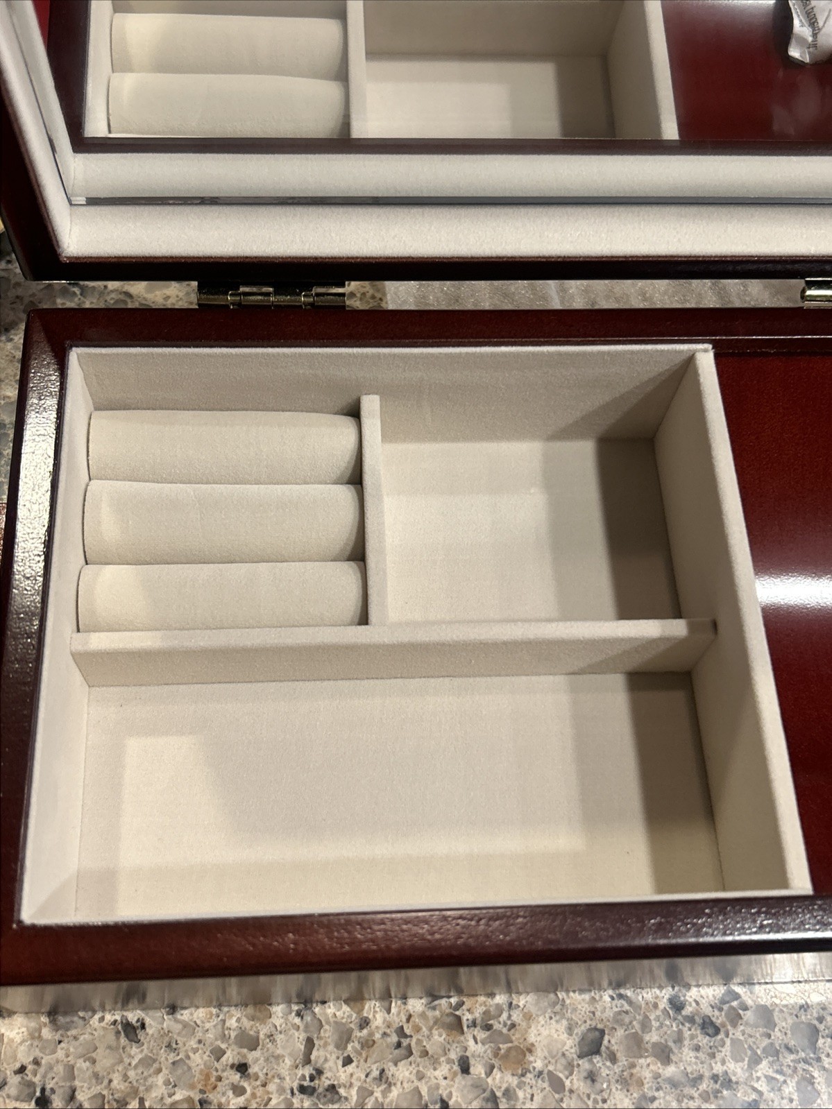 Mahogany Finish Wooden Jewelry Box NEW Table Top Hinged Lid