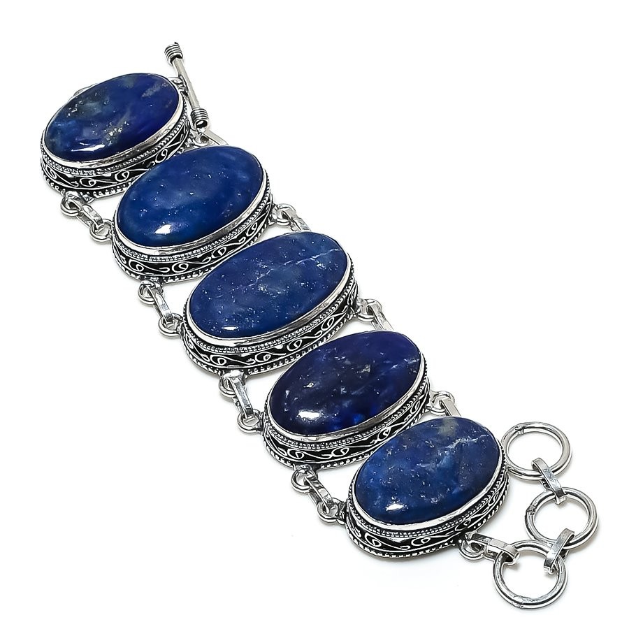 Lapis lazuli 925 Sterling Silver Oval Gemstone Vintage Bracelet 7 Inch AAB 866