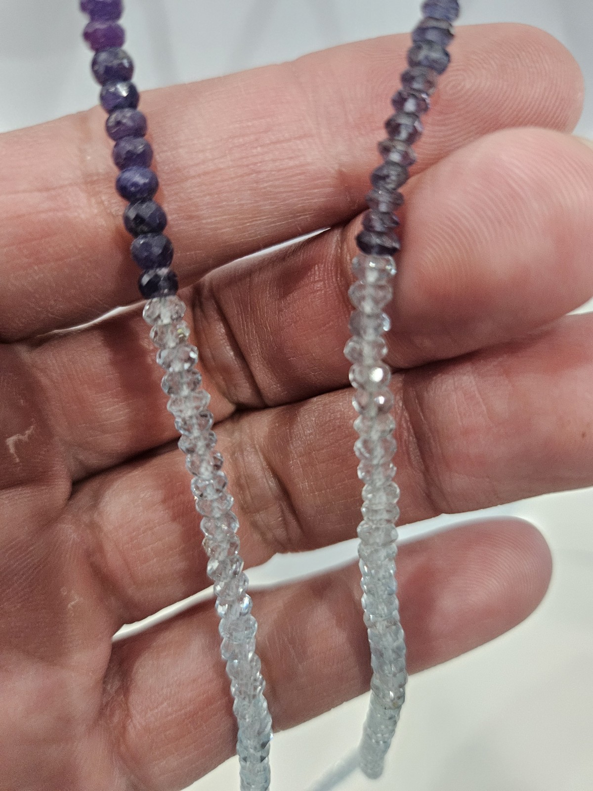 Natural Tanzanite & Aquamarine Rondelle Necklace 14k Solid Gold 4mm 45″ 35.6grms